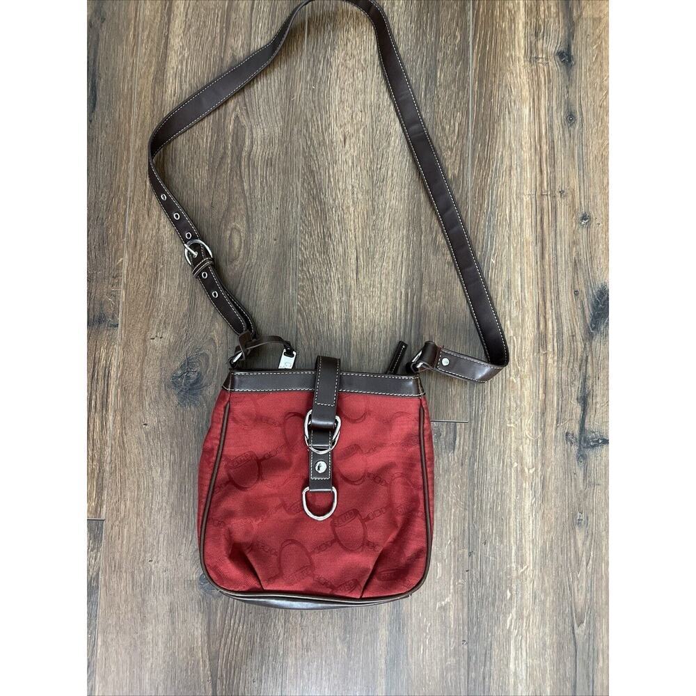 Chaps By Ralph Lauren Monogram‎ Canvas And Faux Leather Crossbody Red Purse/Bag